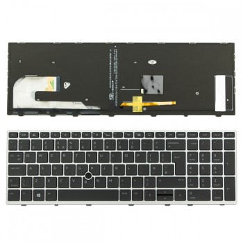 Πληκτρολόγιο HP EliteBook 755 G5 850 G5 ZBook 15u G5 Silver Frame Black, Backlit With poiting stick UK - L11999-261 L14366-261 6037B0136431 L25005-031