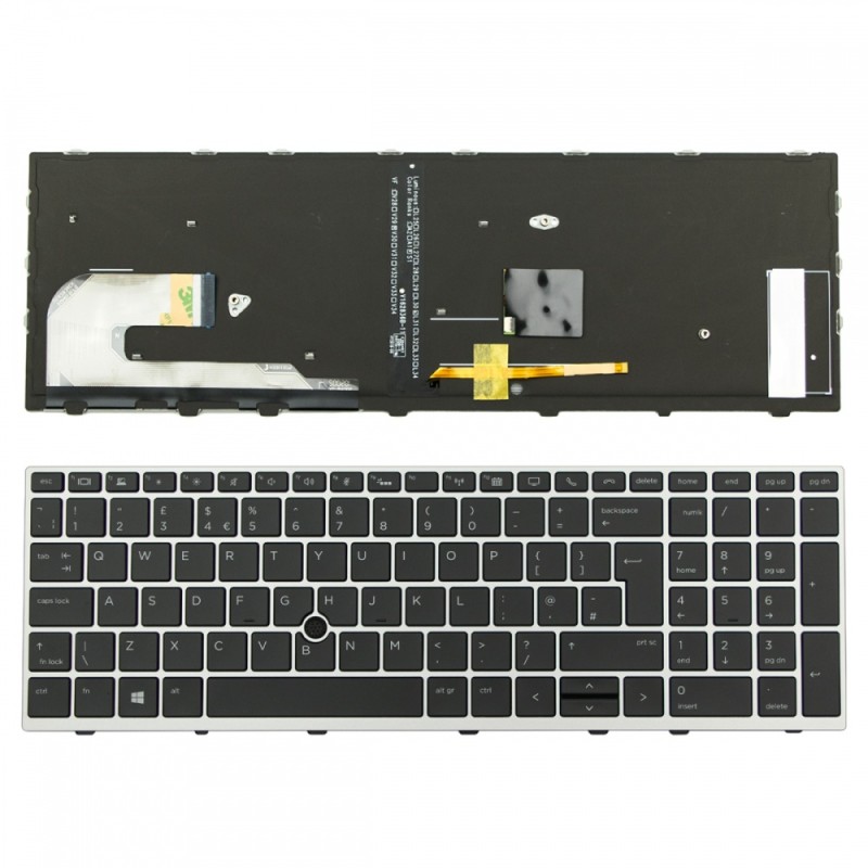Πληκτρολόγιο HP EliteBook 755 G5 850 G5 ZBook 15u G5 Silver Frame Black, Backlit With poiting stick UK - L11999-261 L14366-261 6037B0136431 L25005-031