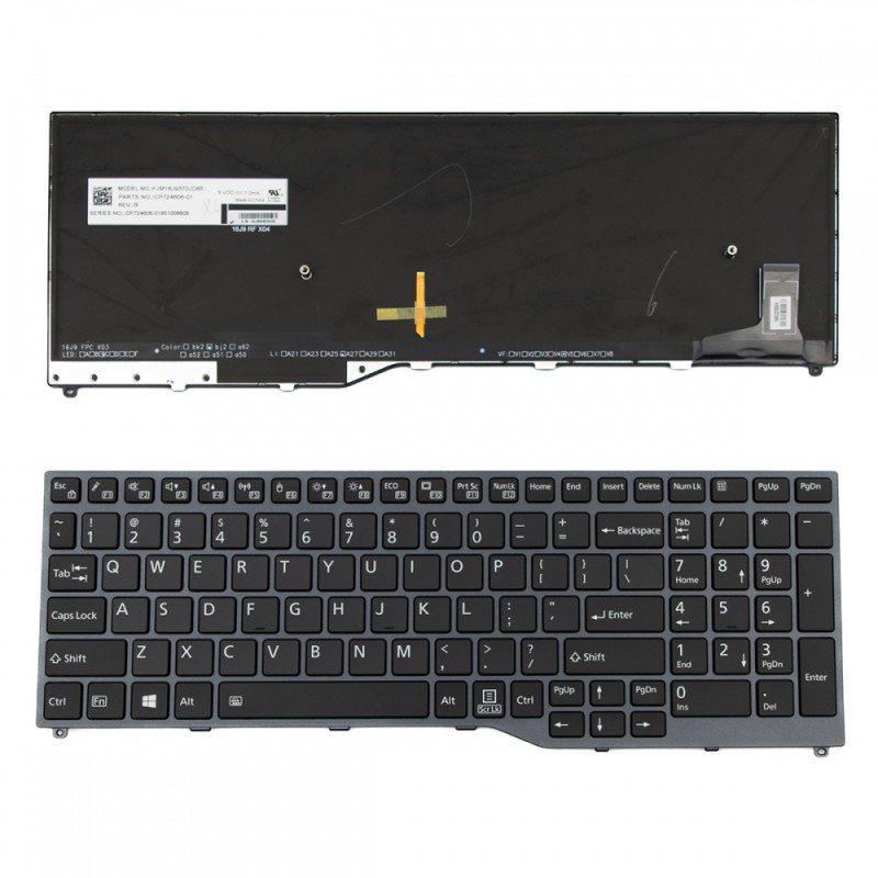 Πληκτρολόγιο Fujitsu Lifebook E558 U757 U758 U759 E558 E559 E458 E459 Black Frame Black Backlit US - CP728661-XX CP728661-01 CP740736-05