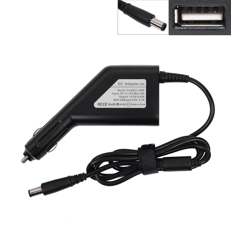 Φορτιστής αυτοκινήτου Dell 19.5V 90W 4.62A (7.5x5.0) + USB Charger Φορτιστής αυτοκινήτου Dell 19.5V 90W 4.62A (7.5x5.0) + USB Charger