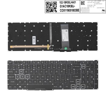 Πληκτρολόγιο Acer Nitro 5 AN515-54 AN15-43 AN517-51 AN715-51, Μαύρο με Backlit, US/UK