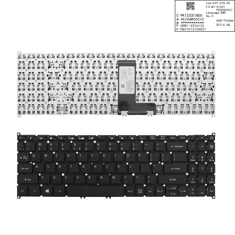 Πληκτρολόγιο Acer Swift SF315-51 SF315-52 SF315-41, Μαύρο, US/UK