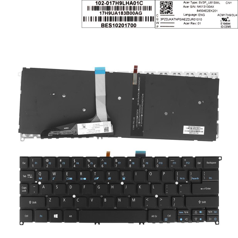 Πληκτρολόγιο Acer SP515-51, Μαύρο με Backlit, US/UK