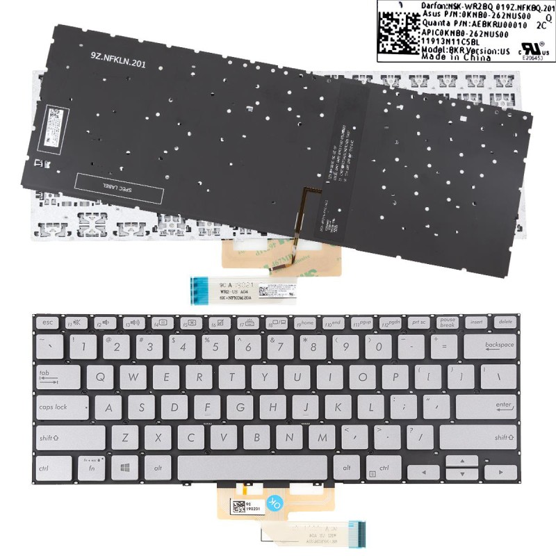 Πληκτρολόγιο Asus ZenBook Flip 14 UX462U, Ασήμι με Backlit, US