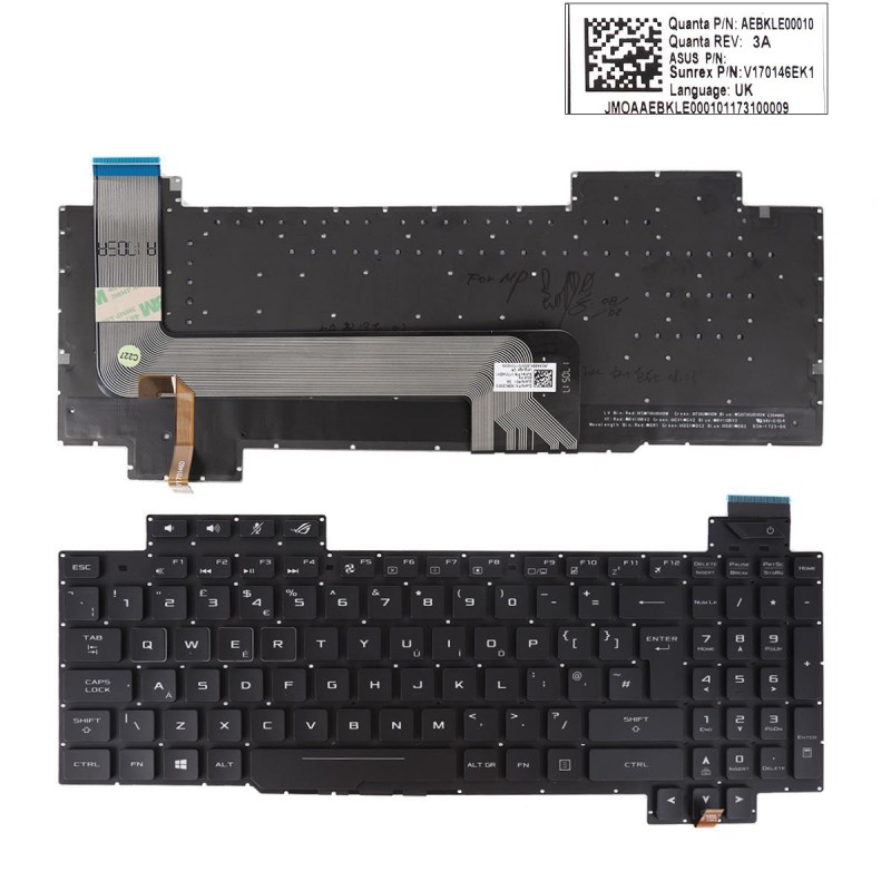 Πληκτρολόγιο Asus ROG Strix GL503GE GL703GM, Μαύρο με Backlit RGB, Original, UK