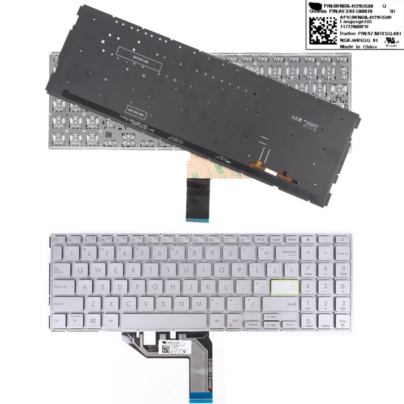 Πληκτρολόγιο Asus VivoBook X513 Q15 S533 M513 M5600IA E510,Ασήμι με Backlit, US