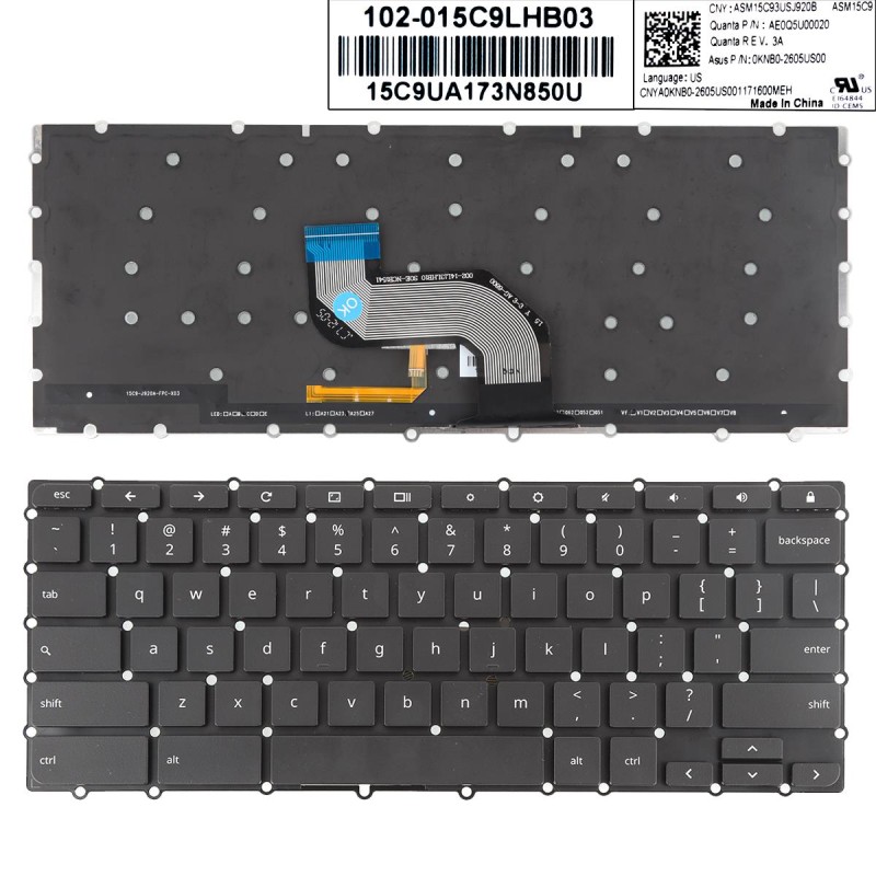 Πληκτρολόγιο Asus Chromebook Flip C302C C302CA C302, Μαύρο με Backlit, US