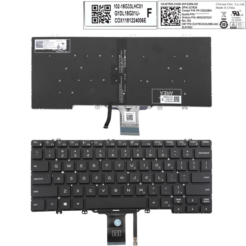 Πληκτρολόγιο Dell Latitude E5200 3300 5300 7200 7300 3301 7290 5310 , Μαύρο με Backlit, US/UK
