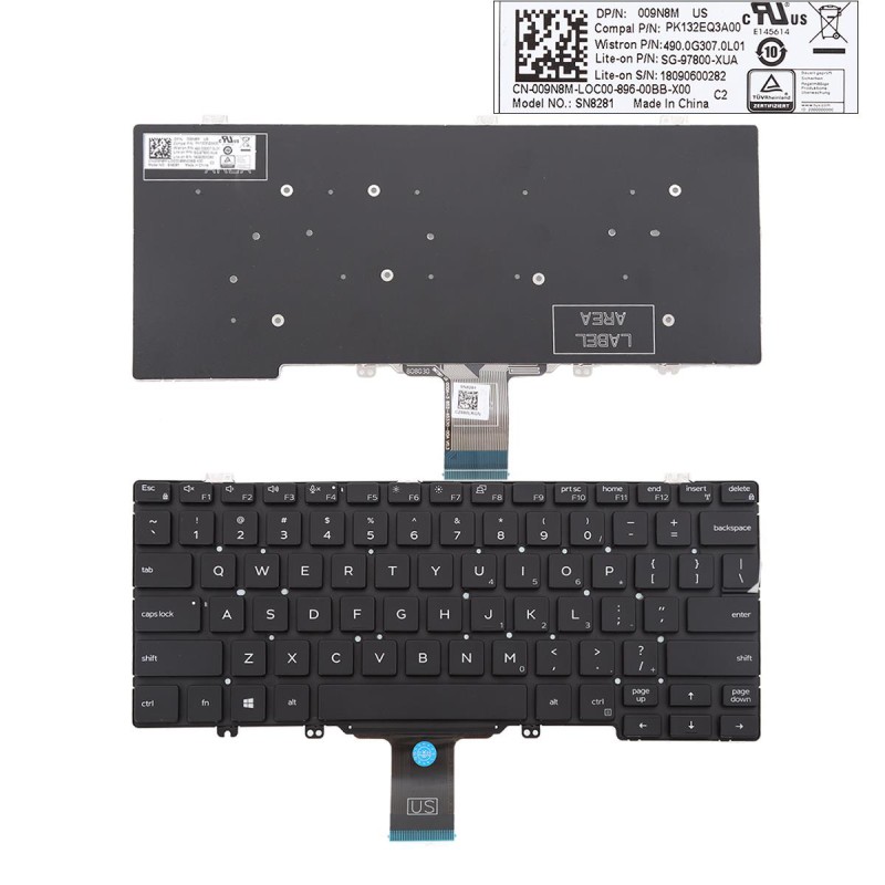 Πληκτρολόγιο Dell Latitude E5200 3300 5300 7200 7300 3301 7290 5310, Μαύρο, US/UK