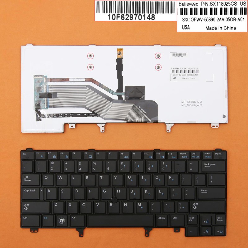 Πληκτρολόγιο Dell Latitude E6230 E6420, Μαύρο, με Pointing Stick με Backlit, Original, US/UK