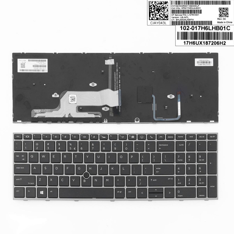 Πληκτρολόγιο HP Zbook 15 17 G5, Γκρί, με Pointing Stick με Backlit, US/UK
