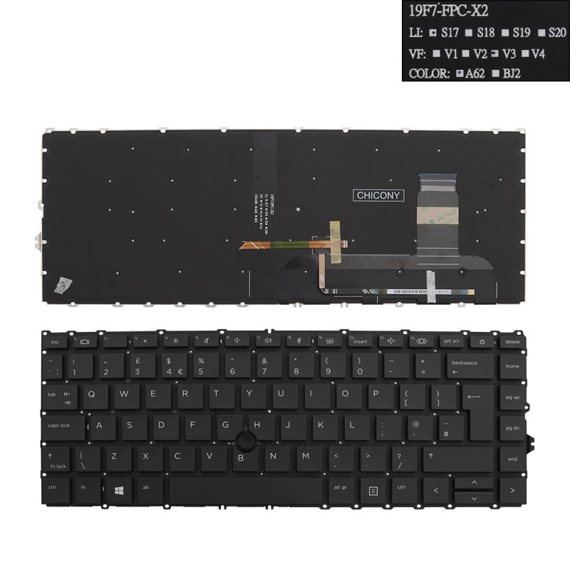 Πληκτρολόγιο HP EliteBook 840 G7, Μαύρο,με Pointing Stick με Backlit, UK