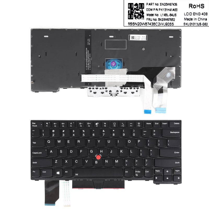 Πληκτρολόγιο Lenovo ThinkPad L14, Μαύρο με Backlit