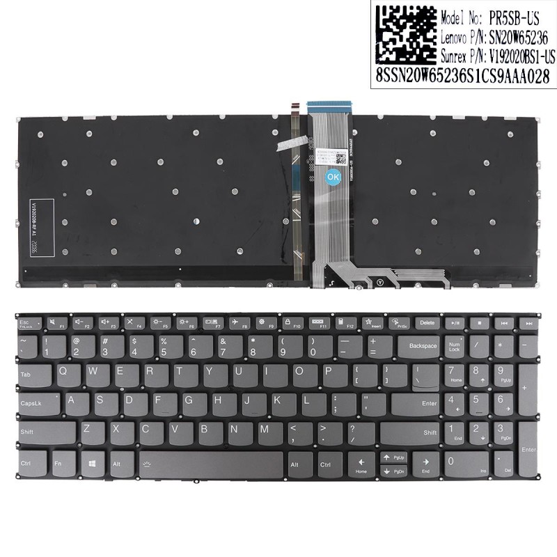 Πληκτρολόγιο Lenovo IdeaPad 5-15IIL05 15ARE05 15ITL05 5-15ALC05, Γκρί με Backlit, US/UK