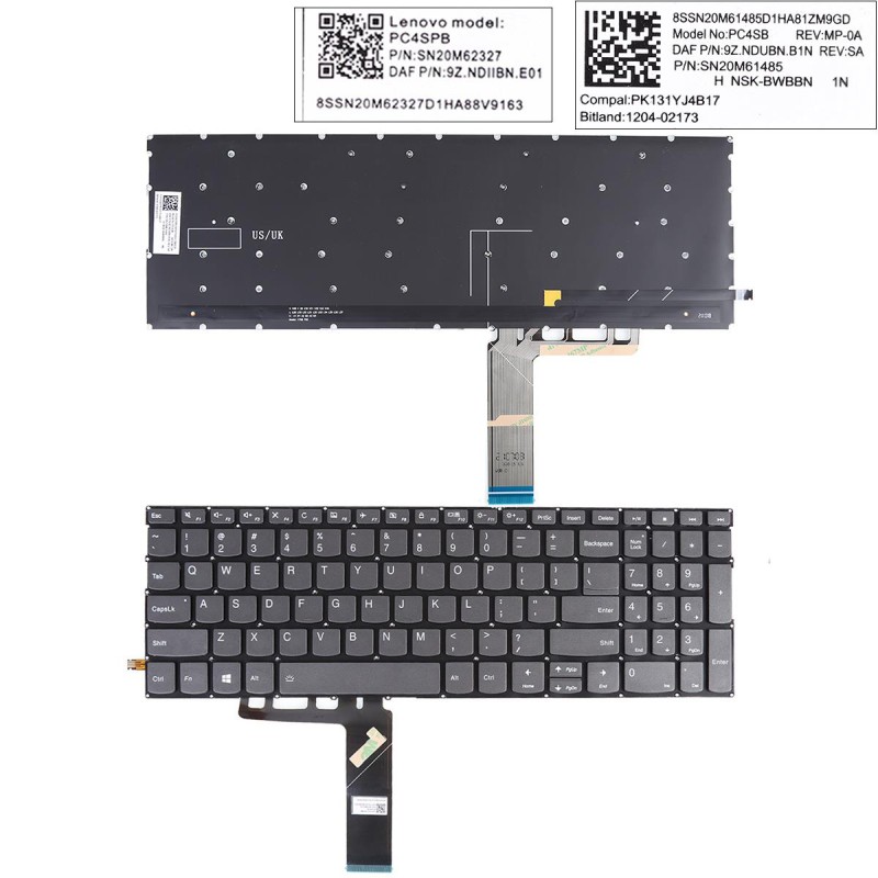 Πληκτρολόγιο Lenovo Yoga C740-15IML C740-15 S740-15IRH, Γκρί με Backlit, US/UK Πληκτρολόγιο Lenovo Yoga C740-15IML C740-15 S740-15IRH, Γκρί με Backlit, US/UK