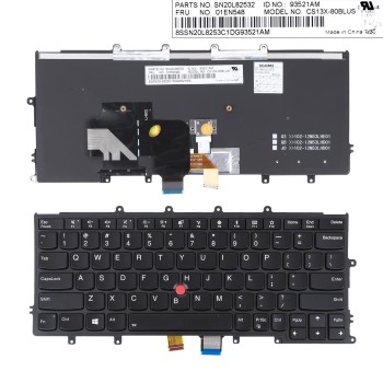 Πληκτρολόγιο Lenovo X240 X250 X260 X270, Μαύρο, με Pointing Stick με Backlit, US/UK