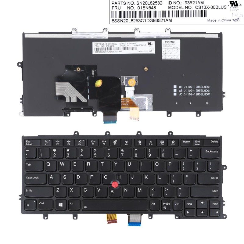 Πληκτρολόγιο Lenovo X240 X250 X260 X270, Μαύρο, με Pointing Stick με Backlit, US/UK