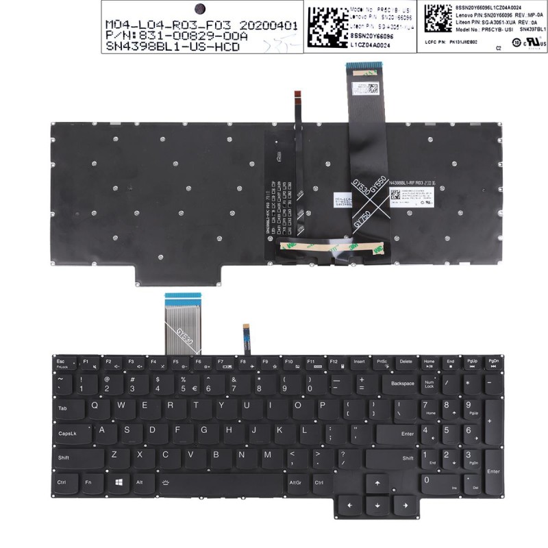Πληκτρολόγιο Lenovo Legion Y7000 2020 R7000 2020 Y7000P R7000P 2020, Μαύρο,RGB Backlit, US/UK