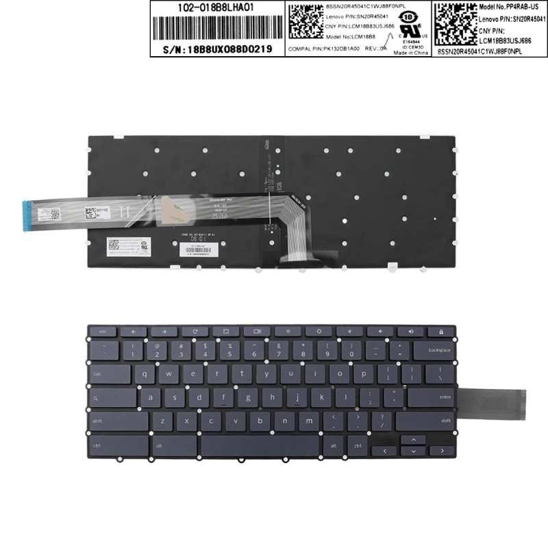Πληκτρολόγιο Lenovo Chromebook S330, Γκρί με Backlit, US
