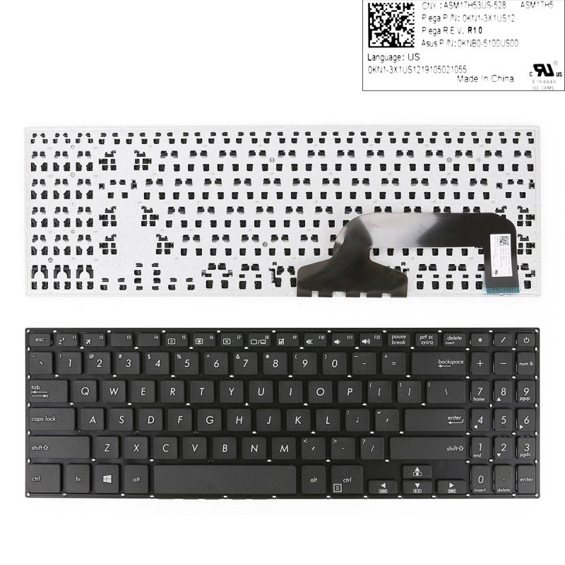 Πληκτρολόγιο Asus X507, Μαύρο, US ( +BG Print)
