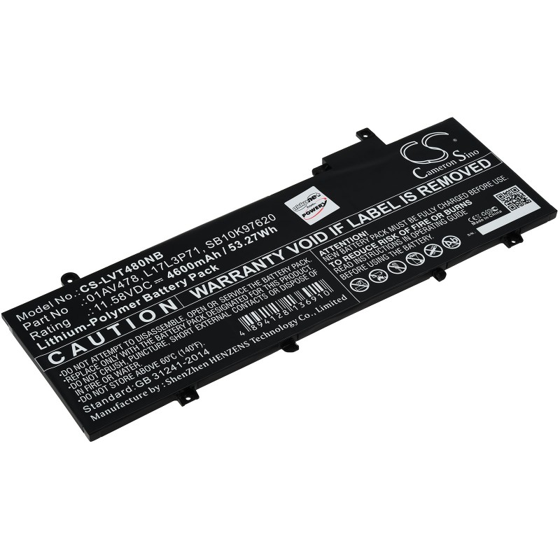 Μπαταρία για Laptop Lenovo ThinkPad T480s series, T480s 20L7002LCD, type L17L3P71 and others. 4600mAh/53,3Wh