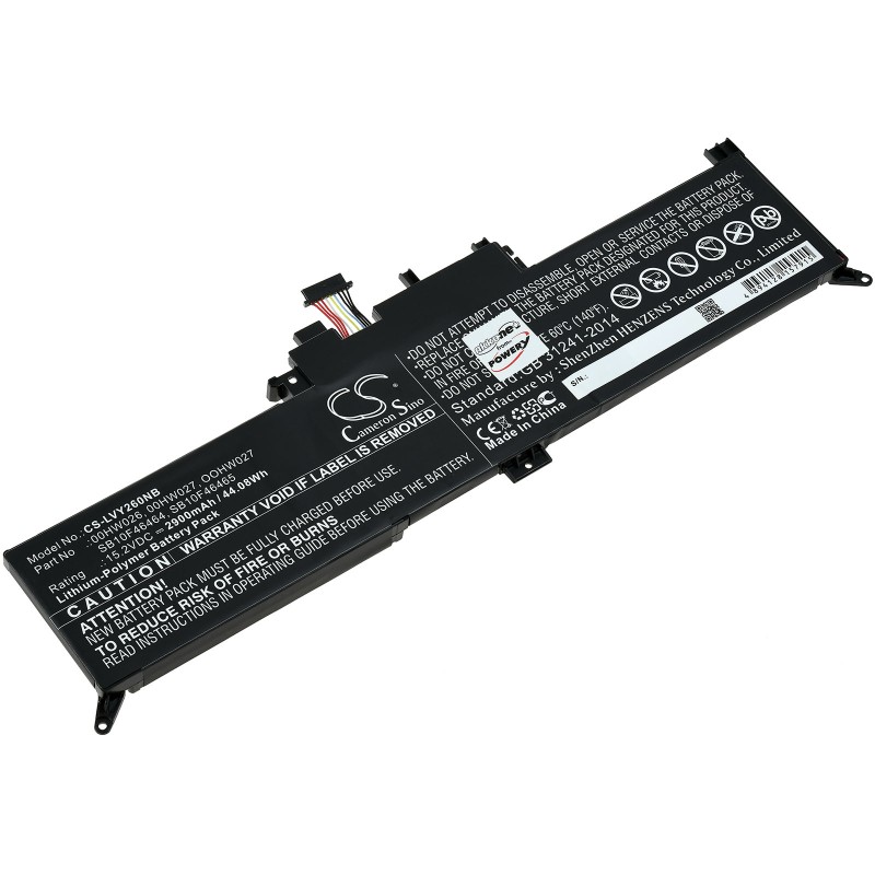 Μπαταρία για Laptop Lenovo ThinkPad Yoga 260 (20FE-000VAU), Type SB10F46465 u.a. 2900mAh/44,1Wh