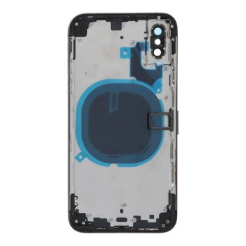 Apple iPhone XS - Back battery door cover middle frame housing with small parts Black HQ OEM with Logo Apple iPhone XS - Back battery door cover middle frame housing with small parts Black HQ OEM with Logo