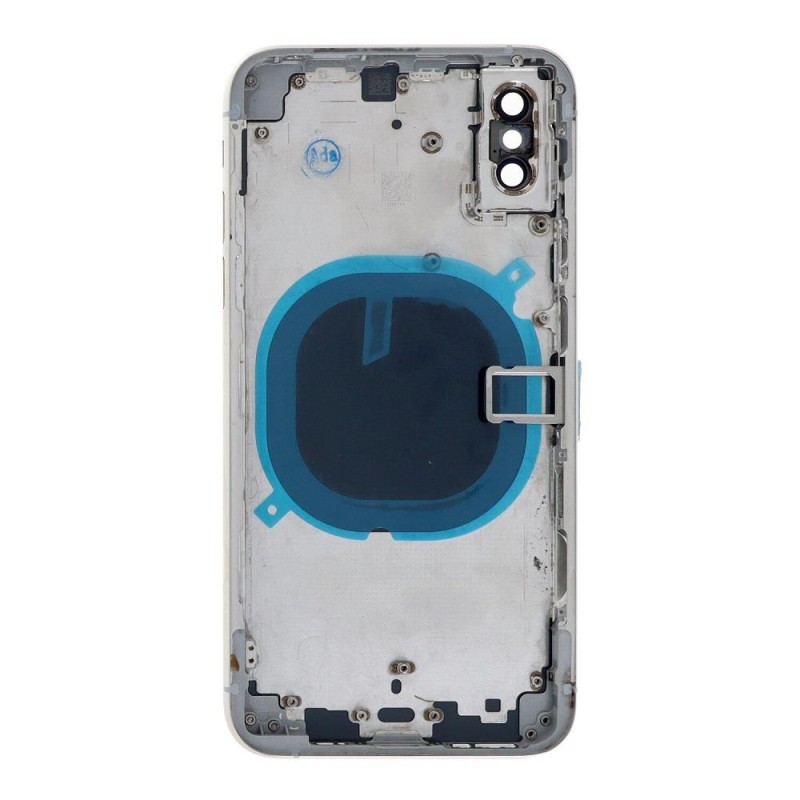 Apple iPhone XS - Back battery door cover middle frame housing with small parts White HQ OEM with Logo