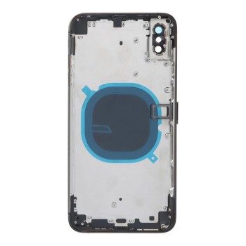Apple iPhone XS Max - Back battery door cover middle frame housing with small parts Black HQ OEM with Logo Apple iPhone XS Max - Back battery door cover middle frame housing with small parts Black HQ OEM with Logo
