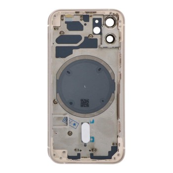 Apple iPhone 12 Mini - Back battery door cover middle frame housing with small parts White OEM with Logo Apple iPhone 12 Mini - Back battery door cover middle frame housing with small parts White OEM with Logo