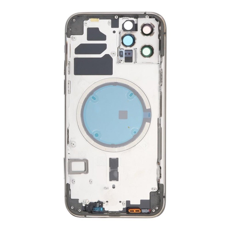 Apple iPhone 12 Pro - Back battery door cover middle frame housing with small parts White OEM with Logo