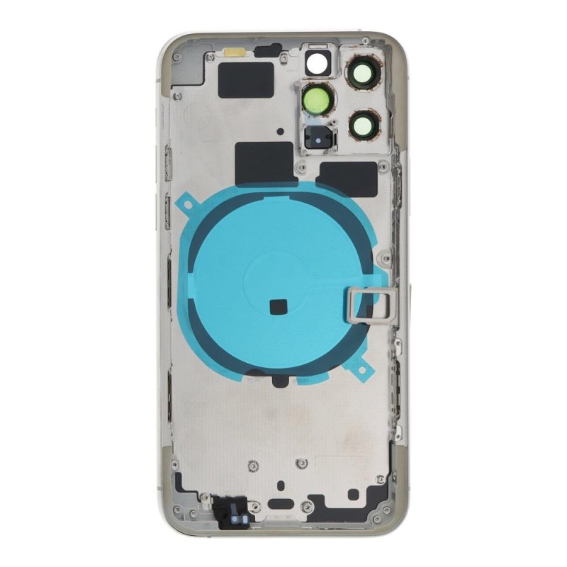 Apple iPhone 11 Pro - Back battery door cover middle frame housing with small parts White OEM with Logo Apple iPhone 11 Pro - Back battery door cover middle frame housing with small parts White OEM with Logo