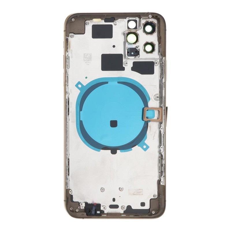 Apple iPhone 11 Pro Max - Back battery door cover middle frame housing with small parts Gold OEM with Logo Apple iPhone 11 Pro Max - Back battery door cover middle frame housing with small parts Gold OEM with Logo