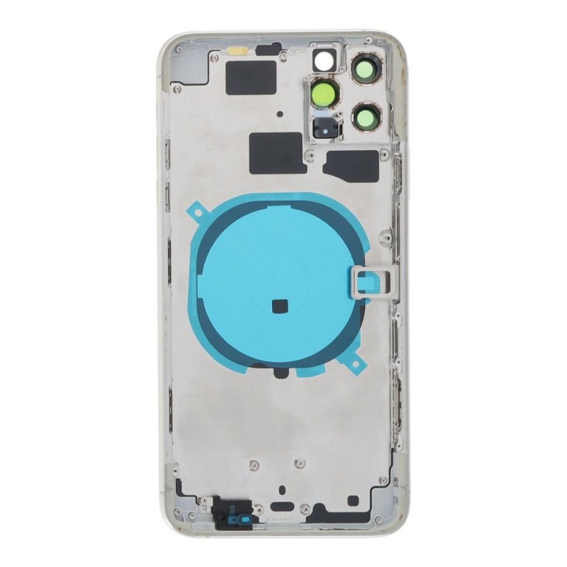 Apple iPhone 11 Pro Max - Back battery door cover middle frame housing with small parts White OEM with Logo Apple iPhone 11 Pro Max - Back battery door cover middle frame housing with small parts White OEM with Logo